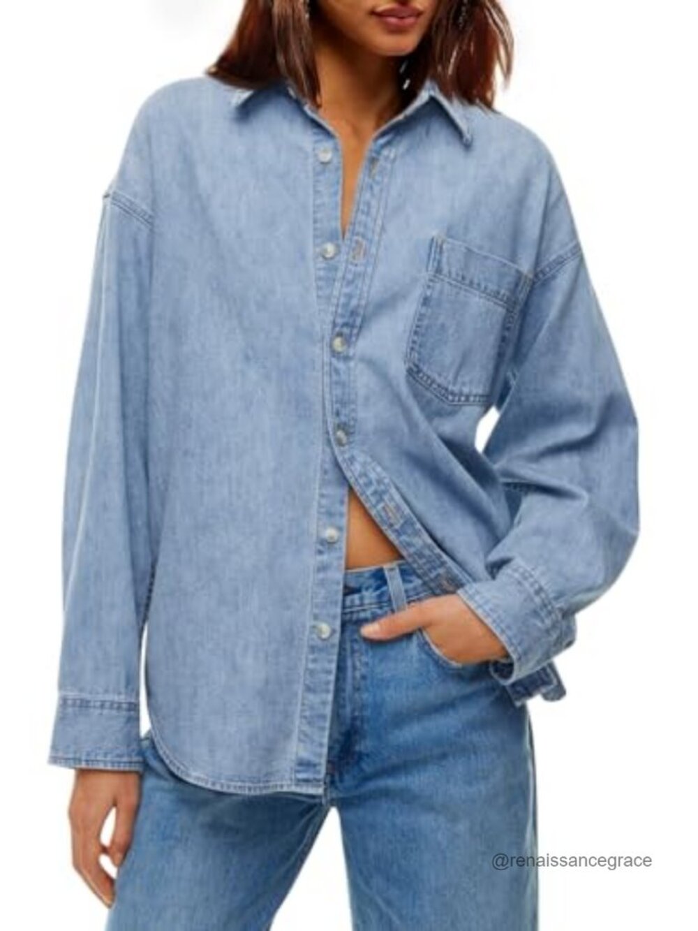 Women's Denim Shirt Jacket Button Down Long Sleeve Cotton